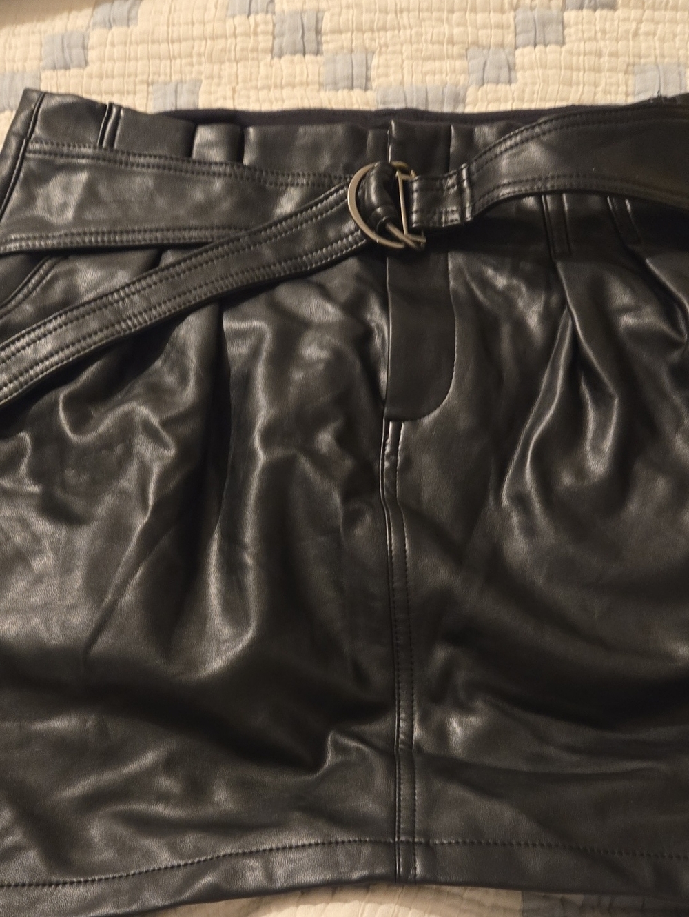 Express Black Faux Leather Belted Mini Skirt
